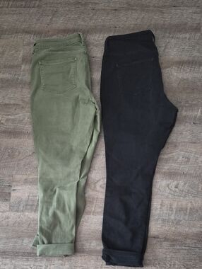 Work Olive Green & Black Slim Pants Duo